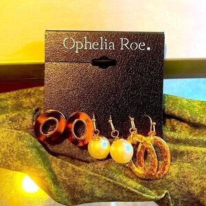 Ophelia Roe - Set Of Three Gold Tone Fashion Earrings - NWT